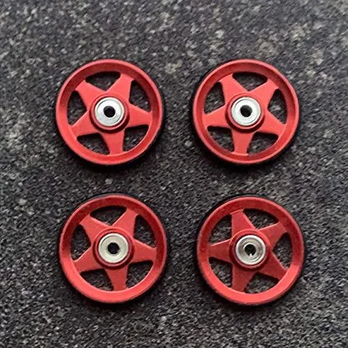 ミニ四駆 19mm 5スポークプラ輪ベアリングローラー x4 (レッド/ブラック)