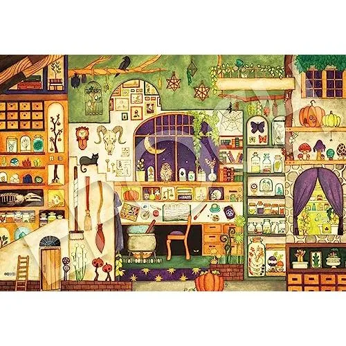 エポック社 300ピース ジグソーパズル イラスト/アート 西村典子 魔法使いの部屋 (26*38cm) 28-036s のり付き ヘラ付き 点数券付き EPOCH