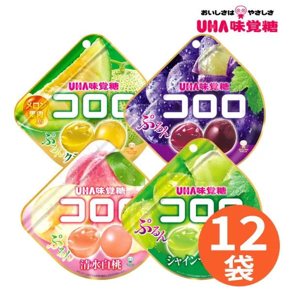【在庫処分 セール】コロログミ 12袋 巨峰 シャインマスカット 清水白桃 クラウンメロン UHA 味覚糖 ぐみ 果汁 お菓子 おやつ 子供会 景品 キャンディ ころろ