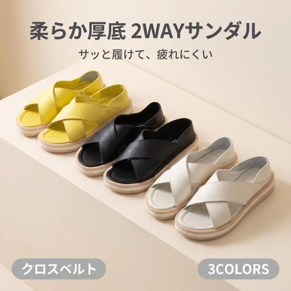 サンダル 厚底 レディース ビーチサンダル ペタンコ フラット スリッパ シューズ サマー 夏 美脚 2WAY 靴 女性 ストラップ