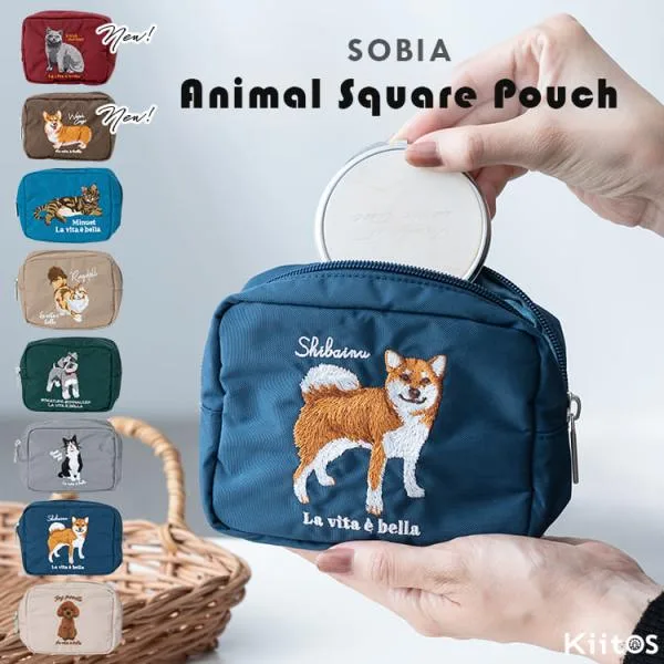 ポーチ 小物入れ 刺繍 動物 おしゃれ 自立 仕切り 大きめ 化粧ポーチ マチあり 長方形 旅行 ギフト 爆買