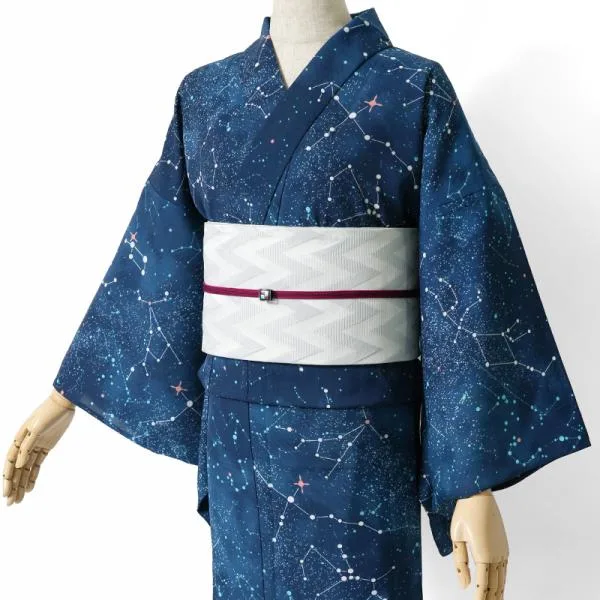 浴衣 セオアルファ 夏の星座 宇宙 星空 夜空 紺 ネイビー メルヘン レディース モダン 上品 かわいい 女性用 仕立上がり 単品 日本製