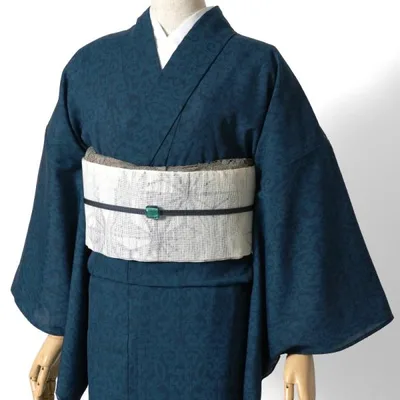 着物 セオアルファ 単衣 JAPAN MODE アラベスク 更紗 ダークターコイズ 青緑 洗える着物 仕立て上がり カジュアル 小紋 レディース ポリエステル 春 夏 秋