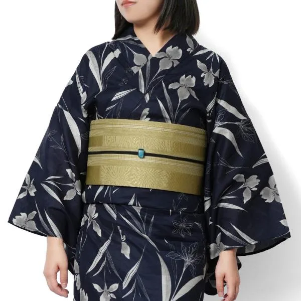 浴衣 墨紺に菖蒲 黒紺 グレー セパレート 二部式 花 レディース カッコイイ 紺地 綿 上品 女性用 仕立上がり 単品 兵児帯 セット 10代 20代 30代 40代 ゆかた