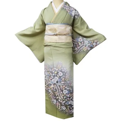 訪問着 着物 中古 正絹 袷 フォーマル 辻が花 絞り 若菜色 多色 身丈154cm 裄63.5cm SA きもの北條 A1053-8