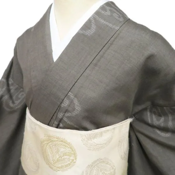 結城紬 着物 未使用 正絹 袷 カジュアル 流水模様 鶸茶色 身丈170.5cm 裄64.5cm L トール ワイド きもの北條 A1176-5