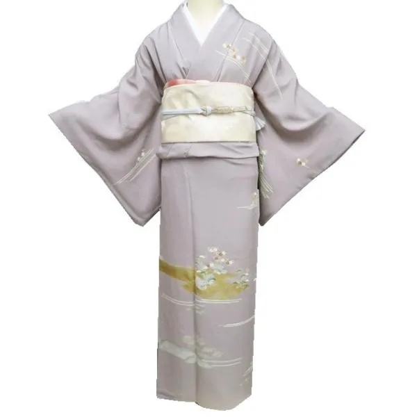 特選 本加工 訪問着 着物 中古 正絹 袷 三越 金駒刺繍 茶屋辻 茶鼠色 多色 金 身丈166cm 裄67cm L トール きもの北條 A1185-8