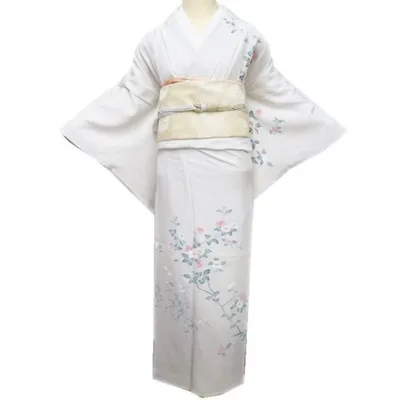訪問着 着物 中古 正絹 袷 フォーマル 作家物 落款 花の図 暈し 灰白色 多色 身丈159cm 裄64cm M きもの北條 A1228-4