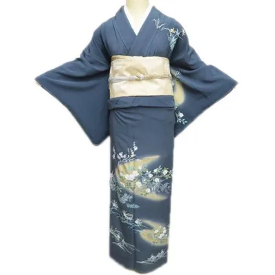 訪問着 着物 未使用 正絹 袷 フォーマル 花の図 反端付き 錆鉄納戸色 多色 金 身丈155cm 裄64cm SA きもの北條 A1269-9
