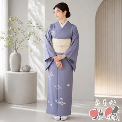 付下げ 付け下げ 訪問着 着物 未使用 正絹 袷 紋付 金駒刺繍 花菱模様 楝色 多色 金 身丈163cm 裄66.5cm L ワイド きもの北條 A1377-8