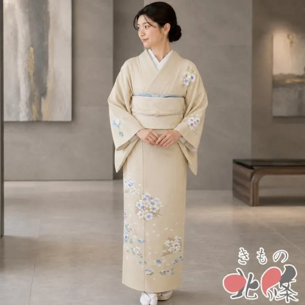 訪問着 着物 未使用 正絹 袷 フォーマル 金彩 花の図 桜 丁子色 多色 金 身丈159.5cm 裄65cm M きもの北條 A1396-16