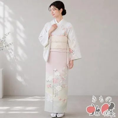 訪問着 着物 中古 正絹 袷 フォーマル 作家物 落款 草花模様 マルチカラー 多色 金 身丈160.5cm 裄67cm M きもの北條 A1415-2