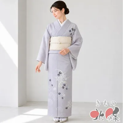 訪問着 着物 中古 正絹 袷 フォーマル 花の図 雪輪 七宝 薄い紫系色 多色 金 身丈154cm 裄64cm SA きもの北條 A1417-9