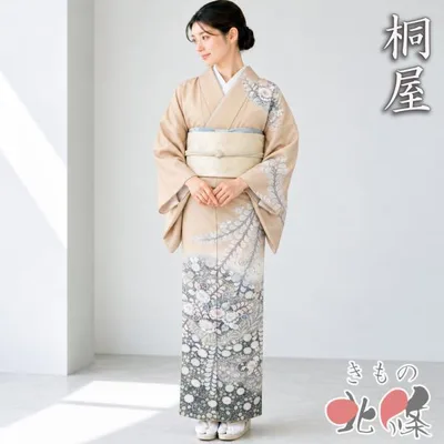 特選 訪問着 着物 中古 正絹 袷 紋付 フォーマル 桐屋 翠山工房 落款 辻が花 絞り 丁子色 多色 身丈157cm 裄65cm M きもの北條 A1418-2