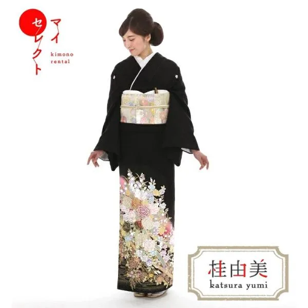 留袖レンタル 桂由美 mito_360G 花園 正絹 高級 フルセット 黒 結婚式 母親 留め袖 30代 40代 50代