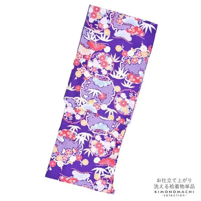 袷着物 単品「紫 雪輪に松竹梅と菊」フリーサイズ 着物 小紋 洗える着物 お仕立て上がり 普段着きもの カジュアル着物 レディース(メール便不可)