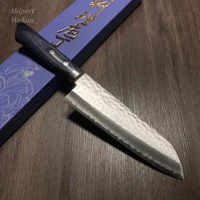 訓平作 三徳包丁 槌目仕上げ V金1号 VG1 170mm 紺合板柄 口金付き 錆びにくい よく切れる ギフト 越前打刃物 増谷刃物製作