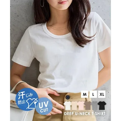 Tシャツ 半袖 レディース 綿100%tシャツ uvカット 汗ジミ防止 深uネック 深uネックtシャツ 40代 C7765