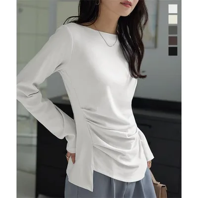 ロンT レディース トップス 長袖 Tシャツ ドレープトップス 体型カバー コーデ 50代 カットソー UVカット C8063送料無料
