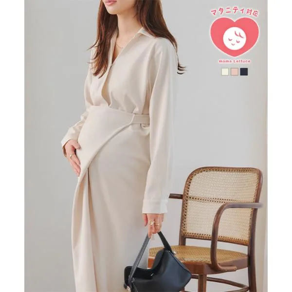 マタニティ ワンピース 授乳服 授乳 mamaレタス カシュクール レディース 20代 30代 40代 白 黒 ピンク 産後 低身長 E3620