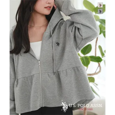 パーカー アウター U.S.POLO ASSN. 別注 レディース ジップアップ 体型カバー ぺプラム ポロアッスン ダイバー素材 K1475送料無料