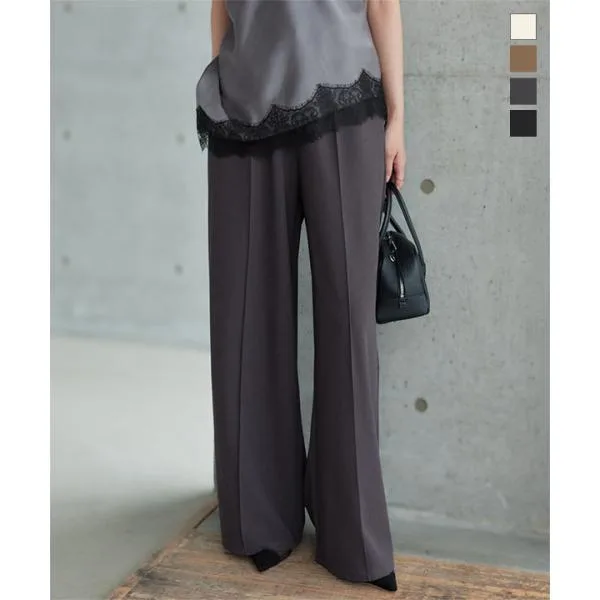 ワイドパンツ テーパード パンツ レディース きれいめ ウエストゴム センターシーム ストレッチ マタニティ 50代 M4403