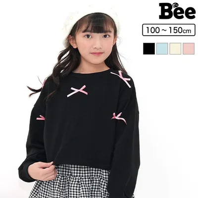 【期間限定TIMESALE】 トレーナー トップス 長袖 子供服 キッズ ジュニア 女の子 クロップド丈 ショート丈 100 110 120 130 140 150