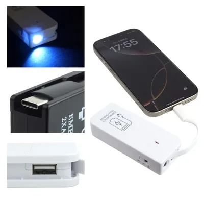 モバイルバッテリー 電池式 単3形電池 2本 LEDライト Type-C USBポート USB出力 携帯 防災グッズ 非常用 コンパクト スマートフォン スマホ Android iPhone