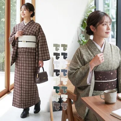 ( 着物 小紋 袷 ) 洗える着物 袷 小紋 女性 レディース 洗える 着物 M L(rg)