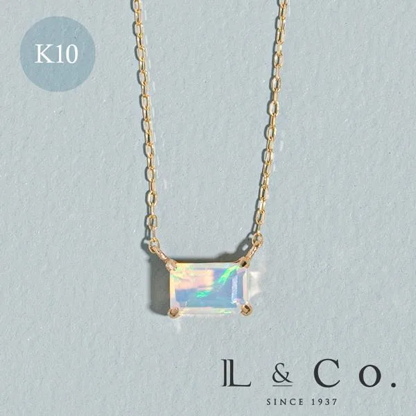 ネックレス レディース オパール スクエア オクタゴン 四角 誕生石 10月 K10 10金 イエローゴールド 横長 ペンダント L&Co. エルアンドコー