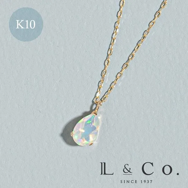 ネックレス レディース オパール ドロップ しずく ツユ 雫 誕生石 10月 K10 10金 イエローゴールド ペンダント L&Co. エルアンドコー
