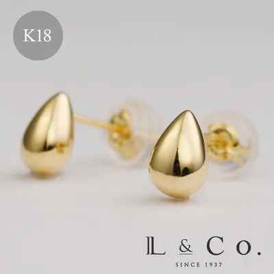 ピアス レディース メンズ K18 18金 ドロップ 雫 つゆ 地金 シンプル スタッド ユニセックス Lサイズ L&Co.(エルアンドコー)