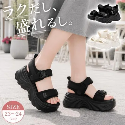 厚底サンダル レディース スポーツサンダル 厚底 スポサン サンダル 軽量 ベルクロ ストラップサンダル 美脚 脚長 クッションソール 歩きやすい 軽い 履きやすい