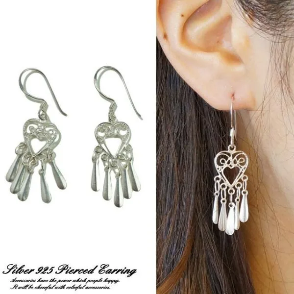 シルバーピアス ハート 透かし ゆらゆら エスニック サガリピアス フックピアス シルバー925 silver925 シルバーアクセサリー