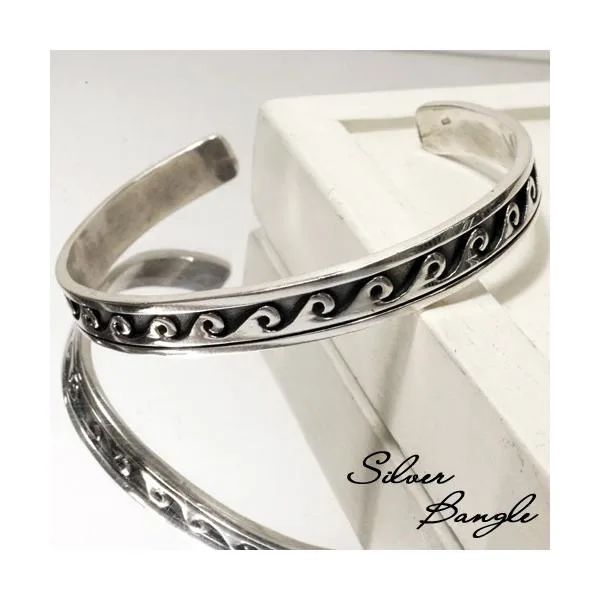 シルバー925 ウェーブデザインシルバーバングルブレスレット メンズアクセサリー レディースアクセサリー mens