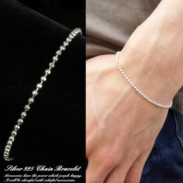シルバー925 大きめ カッティングボールチェーンブレスレット メンズ レディース ユニセックス silver925製 夏アクセ mens 送料無料