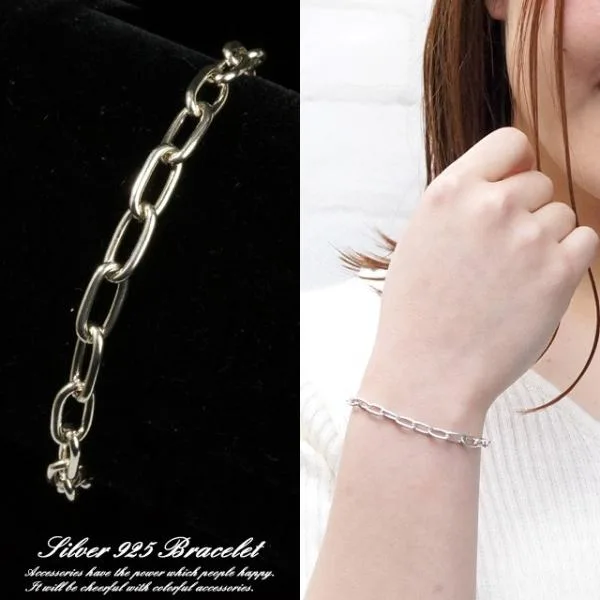 シルバー925 アズキチェーンブレスレット 太め シンプル あずき デザイン メンズ レディース ユニセックス silver925製 夏アクセ mens 送料無料