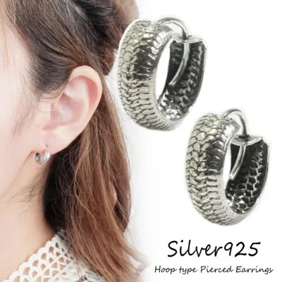 シルバーピアス フープピアス ヘビ うろこ 蛇 模様 シンプル シルバー925 silver926 シルバーアクセサリー 送料無料