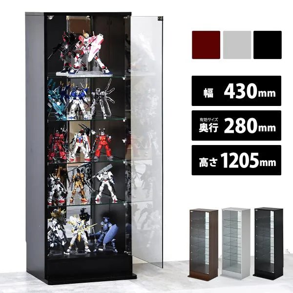 コレクションケース ガラスケース 背面ミラー付き 幅43 高さ120.5 奥行28cm ディスプレイケース スリム 可動棚 コレクションシェルフ フィギュア プラモデル
