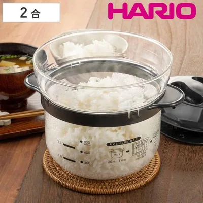 HARIO ハリオ 電子レンジ用炊飯器 1〜2合 ガラスのレンジご飯釜 ( 炊飯 1合 2合 電子レンジ調理器 レンジ調理 炊飯器 ガラス製 食洗機対応 )