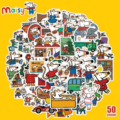 メイシーマウス ステッカー 50枚セット PVC 防水 シール 大量 Maisy Mouse 絵本 アニメ キャラクター グッズ ねずみ ネズミ