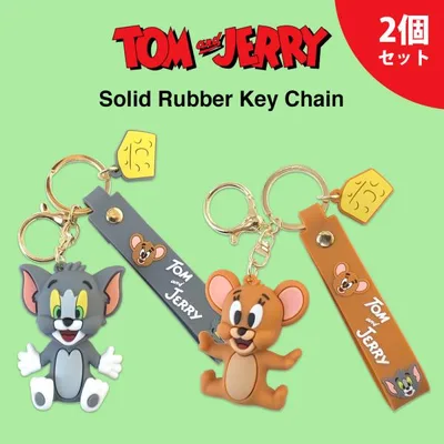 トムとジェリー 立体 マスコット キーホルダー 2個セット ストラップ付き キーリング TOM & JERRY トムジェリー トムアンドジェリー アニメ キャラクター
