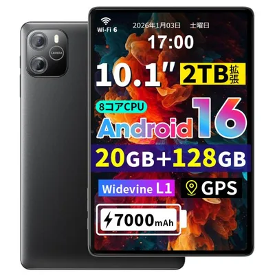 タブレット android16 15 本体 10.1インチ アンドロイド Wi-Fiモデル 大画面 Bluetooth対応 顔認証 6000mAh 12GBメモリ+64GBストレージ 1TB拡張対応 IPS液晶