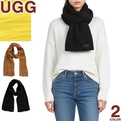 アグ UGG マフラー ストール ケーブル スカーフ レディース メンズ ニット ロゴ 冬 防寒 厚手 通勤 通学 おしゃれ かわいい ブランド プレゼント 黒 茶色