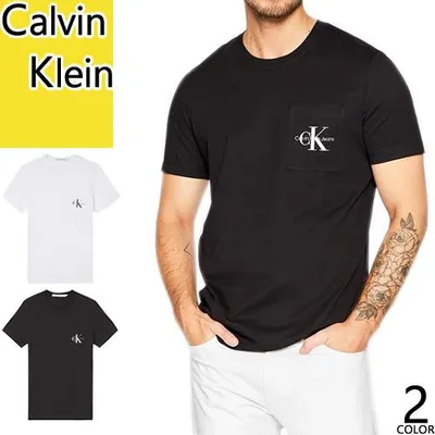 カルバンクライン Calvin Klein Tシャツ 半袖 クルーネック 丸首 メンズ コットン CK ロゴ 胸ポケット おしゃれ 大きいサイズ ブランド 白 黒 ホワイト ブラック