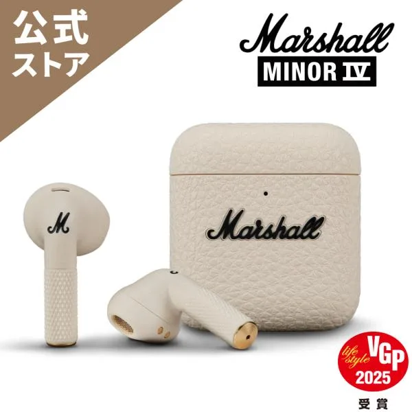 Marshall マーシャル 完全ワイヤレスイヤホン MINOR4CREAM クリーム 最大30時間再生/通話対応/マルチポイント/急速充電/Qi充電/IPX4