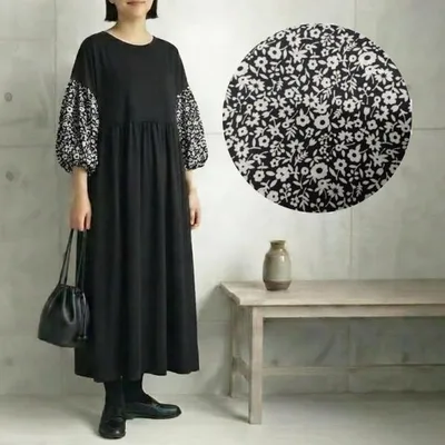 ワンピース ロングワンピース 大きいサイズ 黒 チュニック 大人可愛い ボリューム袖 春 きれい ポワン レディース 小花柄 50代 かわいい マキシワンピース