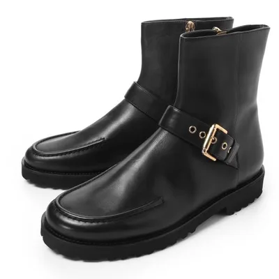 ファビオルスコーニ FABIO RUSCONI 3041 VITELLO モカシンブーツ ショートブーツ Uチップ ローファー風 レザー ベルト 大きいサイズあり レディース