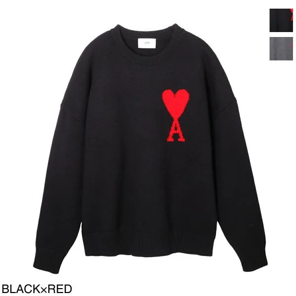 アミパリス AMI paris クルーネックニット ADC CREWNECK SWEATER メンズ レディース uks002-018-009-black-red