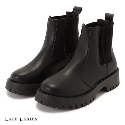 Side Gore Short Boots PU Leather Thick Sole Round Toe Track Sole Women's Autumn/Winter Beautiful Legs Long Legs Simple Casual Feminine